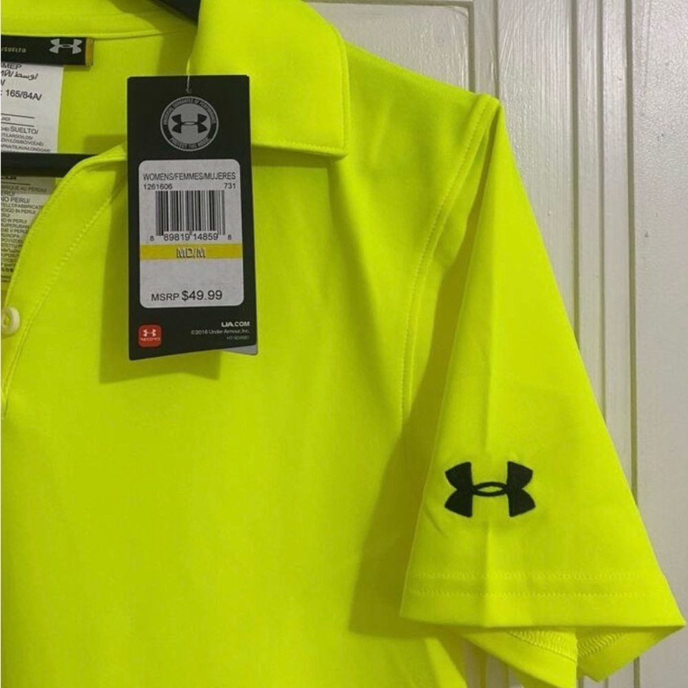 3 NWT Under Armour Women’s Medium Neon Yellow Polo Shirt Bundle (3) - Picture 3 of 4